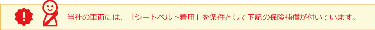 【保険・補償】当社の車両には、「シートベルト着用」を条件として下記の保険補償が付いています。｜ナイスレンタカー｜レンタカー・カーリース！法人対応あり｜茨城県つくば市・ひたちなか市・水戸市・日立市